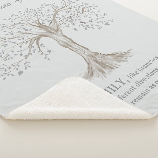 Hand Drawn Tree Personalized Name Quote Light Gray Sherpa Deken (3/4)