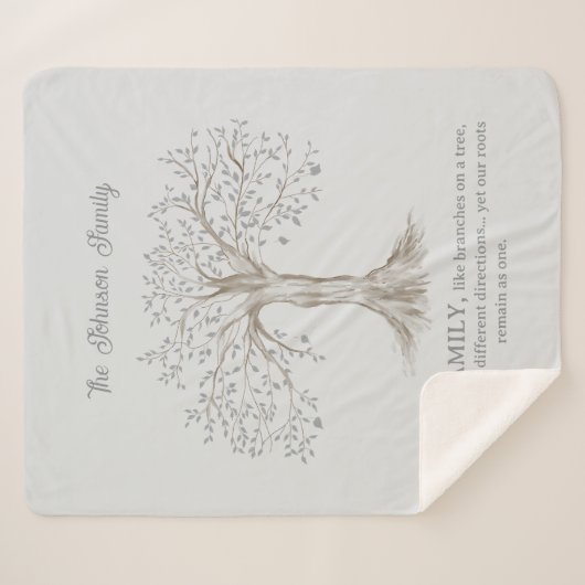Hand Drawn Tree Personalized Name Quote Light Gray Sherpa Deken (Voorkant (horizontaal))