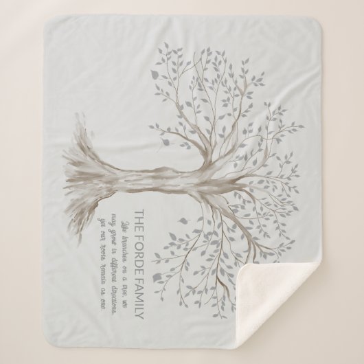 Hand Drawn Tree Personalized Quote Light Gray Sherpa Deken (Voorkant)