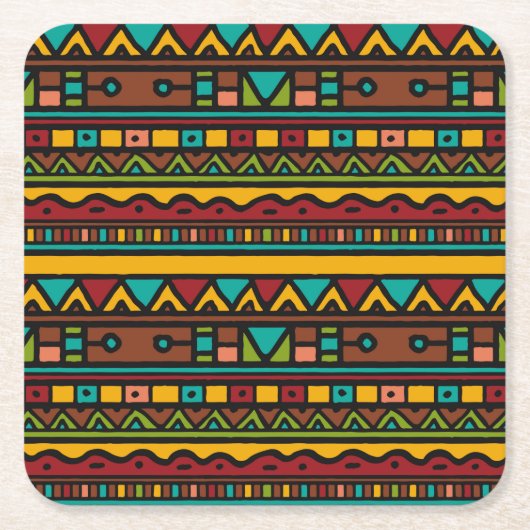 Hand Drawn Tribal Pattern Earth Tones Kartonnen Onderzetters (Voorkant)