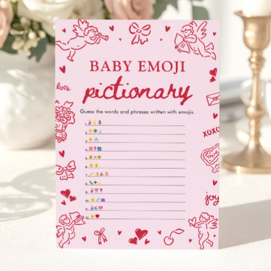 Hand Drawn Valentine Baby Emoji Pictionary Game Kaart