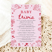 Hand Drawn Valentine Baby Shower Baby Trivia Game Kaart