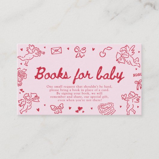 Hand Drawn Valentine Baby Shower Books For Baby Informatiekaartje (Voorkant)