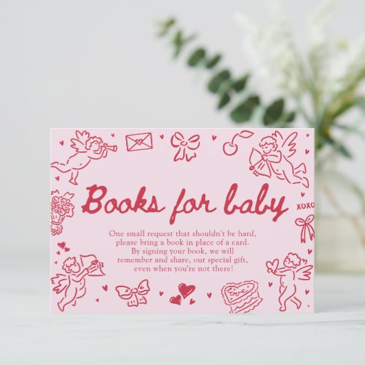 Hand Drawn Valentine Baby Shower Books For Baby Informatiekaartje (Staand voorkant)