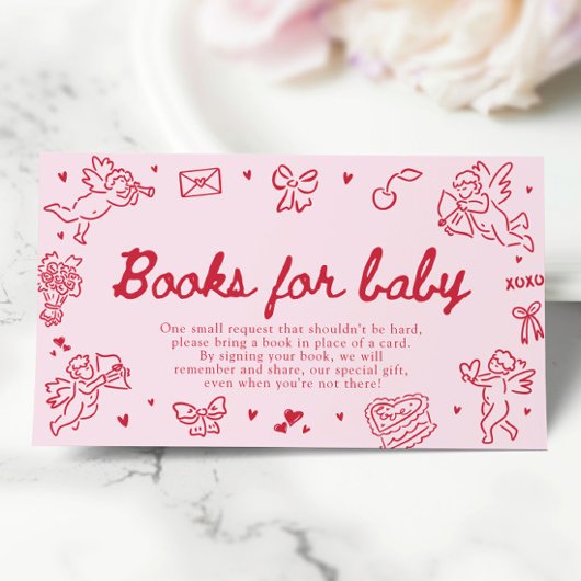 Hand Drawn Valentine Baby Shower Books For Baby Informatiekaartje