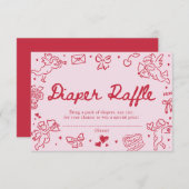 Hand Drawn Valentine Baby Shower Diaper Raffle Informatiekaartje (Voorkant / Achterkant)