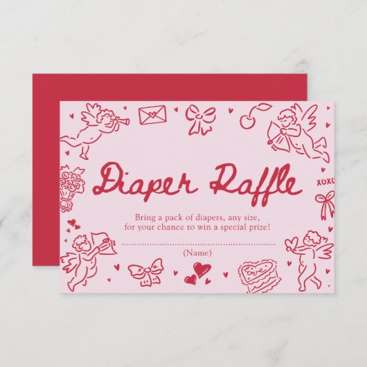 Hand Drawn Valentine Baby Shower Diaper Raffle Informatiekaartje (Voorkant / Achterkant)