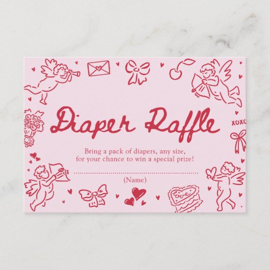 Hand Drawn Valentine Baby Shower Diaper Raffle Informatiekaartje (Voorkant)