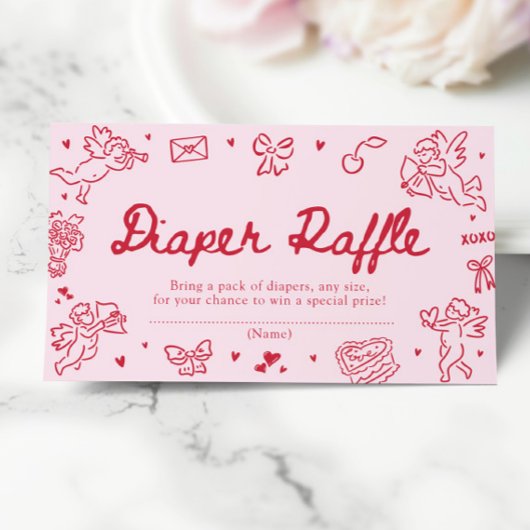 Hand Drawn Valentine Baby Shower Diaper Raffle Informatiekaartje