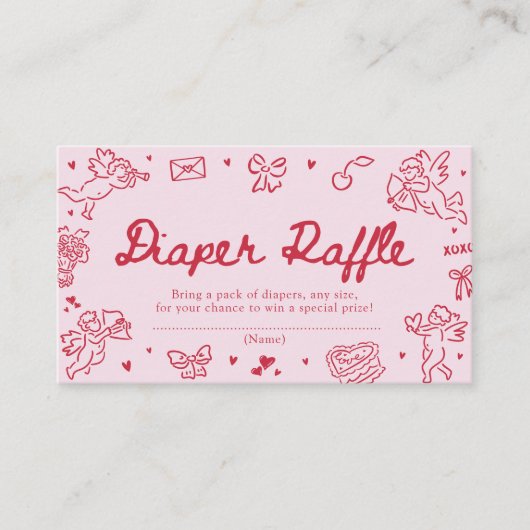 Hand Drawn Valentine Baby Shower Diaper Raffle Informatiekaartje (Voorkant)