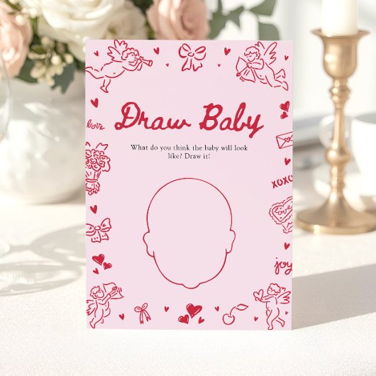 Hand Drawn Valentine Baby Shower Draw Baby Game Kaart