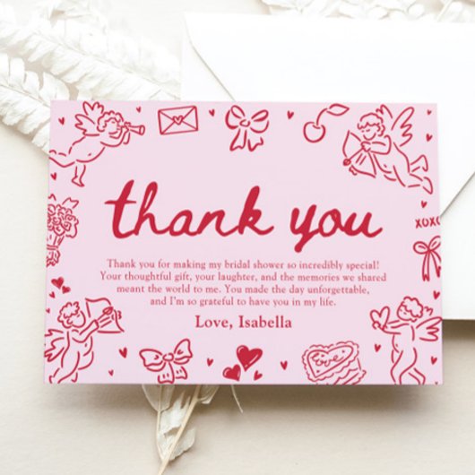 Hand Drawn Valentine Bridal Shower Thank You Card Kaart