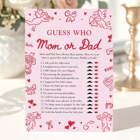 Hand Drawn Valentine Guess Who Mom or Dad Game Kaart