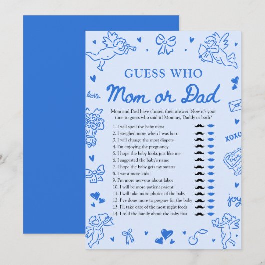 Hand Drawn Valentine Guess Who Mom or Dad Game Kaart (Voorkant / Achterkant)