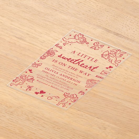 Hand Drawn Valentine Little Sweetheart Baby Shower Acryl Uitnodigingen (Laagn)