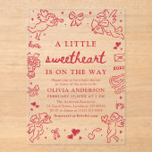 Hand Drawn Valentine Little Sweetheart Baby Shower Acryl Uitnodigingen (Voorkant)