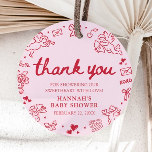 Hand Drawn Valentine Little Sweetheart Baby Shower Bedankjes Labels