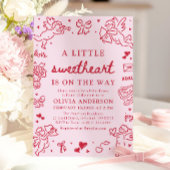 Hand Drawn Valentine Little Sweetheart Baby Shower Kaart