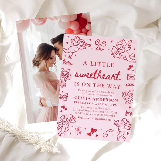 Hand Drawn Valentine Little Sweetheart Baby Shower Kaart