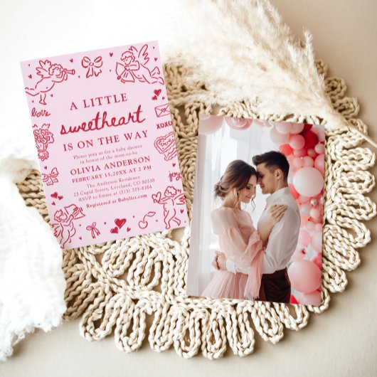 Hand Drawn Valentine Little Sweetheart Baby Shower Kaart