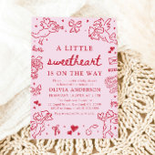 Hand Drawn Valentine Little Sweetheart Baby Shower Kaart