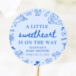 Hand Drawn Valentine Little Sweetheart Baby Shower Ronde Sticker