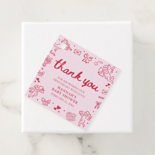 Hand Drawn Valentine Little Sweetheat Baby Shower Bedankjes Labels (In situ)