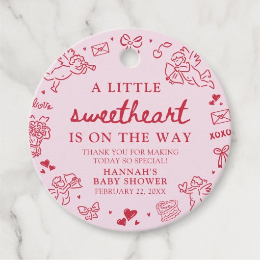 Hand Drawn Valentine Little Sweetheat Baby Shower Bedankjes Labels (Voorkant)