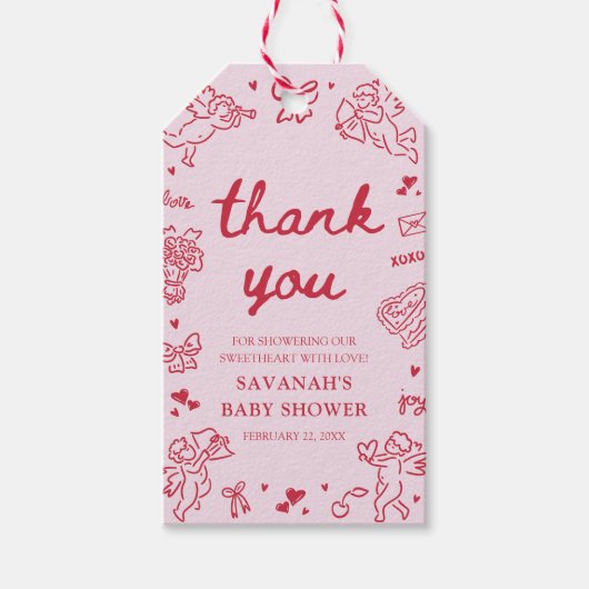 Hand Drawn Valentine Little Sweetheat Baby Shower Cadeaulabel (Voorkant)