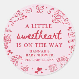 Hand Drawn Valentine Little Sweetheat Baby Shower Ronde Sticker