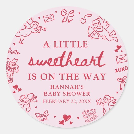 Hand Drawn Valentine Little Sweetheat Baby Shower Ronde Sticker (Voorkant)