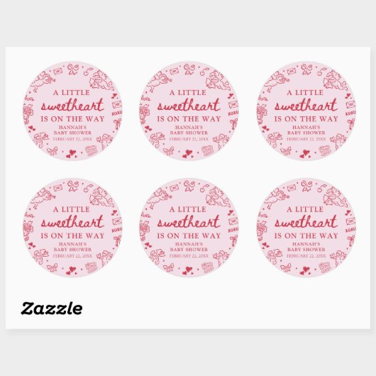Hand Drawn Valentine Little Sweetheat Baby Shower Ronde Sticker (Vel)