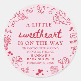 Hand Drawn Valentine Little Sweetheat Baby Shower Ronde Sticker