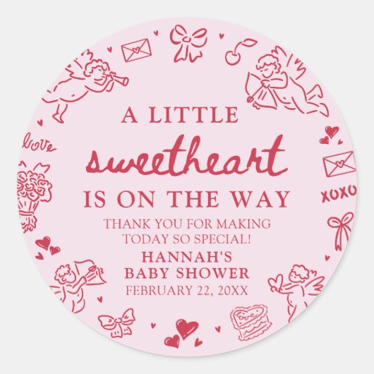 Hand Drawn Valentine Little Sweetheat Baby Shower Ronde Sticker (Voorkant)