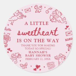 Hand Drawn Valentine Little Sweetheat Baby Shower Ronde Sticker