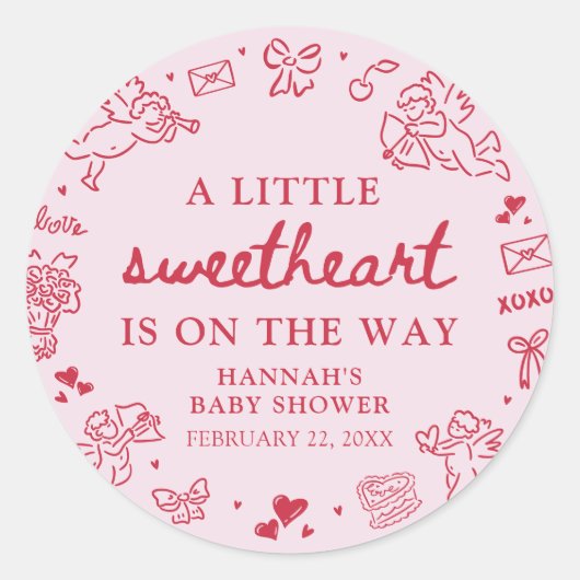 Hand Drawn Valentine Little Sweetheat Baby Shower Ronde Sticker (Voorkant)