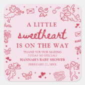 Hand Drawn Valentine Little Sweetheat Baby Shower Vierkante Sticker (Voorkant)