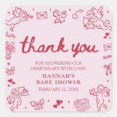 Hand Drawn Valentine Little Sweetheat Baby Shower Vierkante Sticker (Voorkant)
