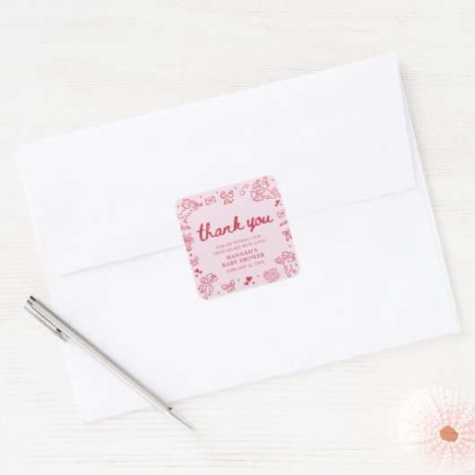Hand Drawn Valentine Little Sweetheat Baby Shower Vierkante Sticker (Envelop)