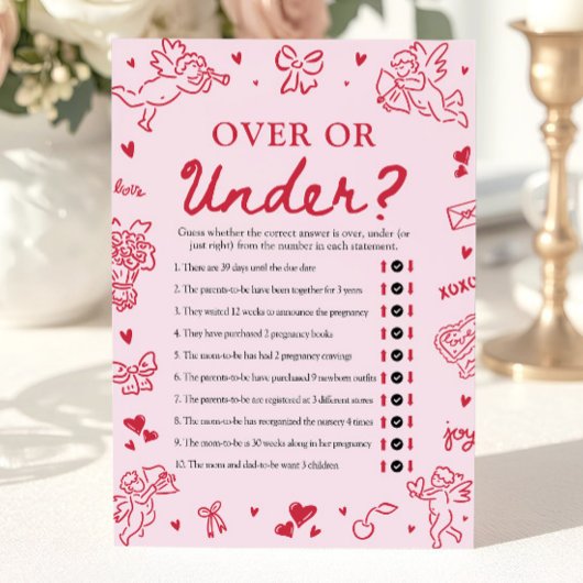 Hand Drawn Valentine Over Or Under Baby Shower Kaart