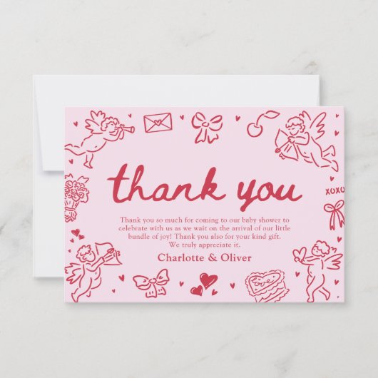 Hand Drawn Valentine Sweetheart Thank you card Bedankkaart (Voorkant)