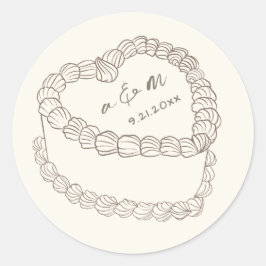 Hand Drawn Vintage Cake Wedding Ronde Sticker