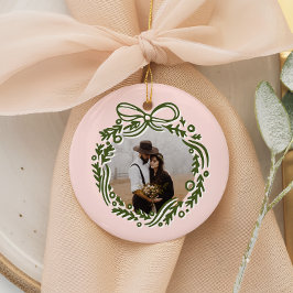 Hand-Drawn Vintage-Inspired Christmas Wreath Keramisch Ornament