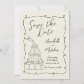 Hand Drawn Vintage Wedding Save The Date (Voorkant)