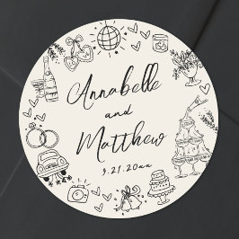 Hand Drawn Vintage Whimsical Wedding Ronde Sticker
