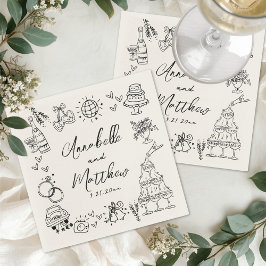 Hand Drawn Vintage Whimsical Wedding Servet