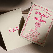 Hand Drawn Vivid Pink Retro Funky Quirky Wedding Kaart