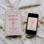 Hand Drawn Vivid Pink Retro Funky Quirky Wedding Kaart