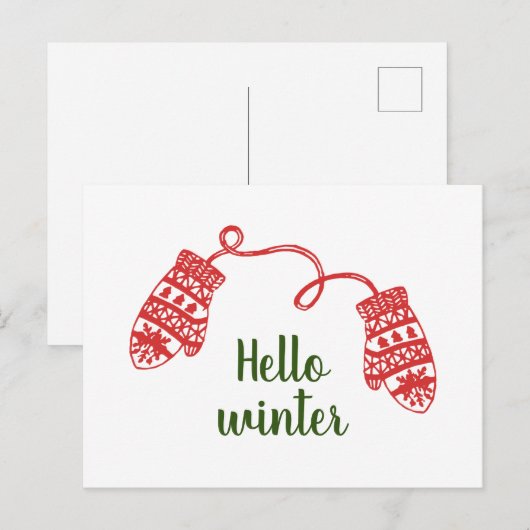 Hand Drawn Warm Winter Mittens Kerstfeestdag Briefkaart (Voorkant / Achterkant)