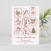 Hand Drawn Watercolor Doodle Christmas 3 Photo Feestdagenkaart (Staand voorkant)